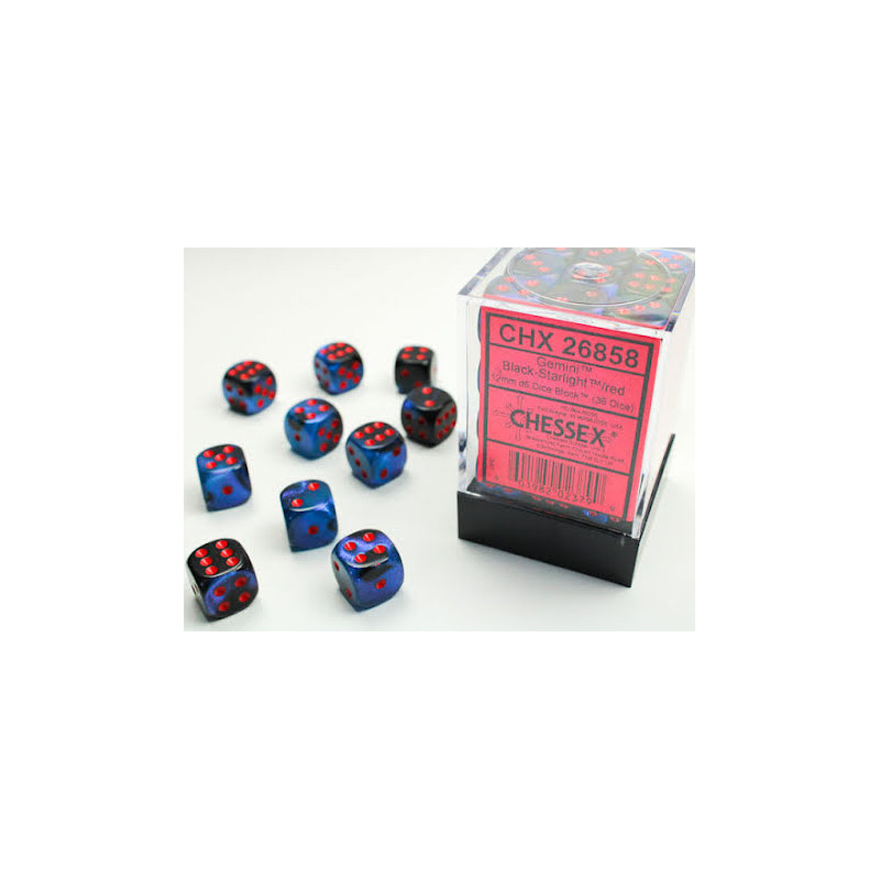 Gemini 12mm d6 Black-Starlight/red Dice Block (36 dice)
