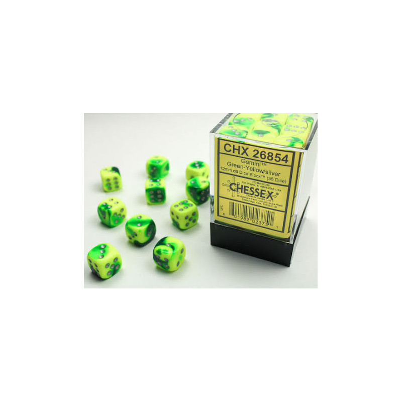 Gemini 12mm d6 Green-yellow/silver Dice Block (36 dice)