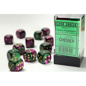 Gemini 16mm d6 Green-Purple/gold Dice Block (12 dice)