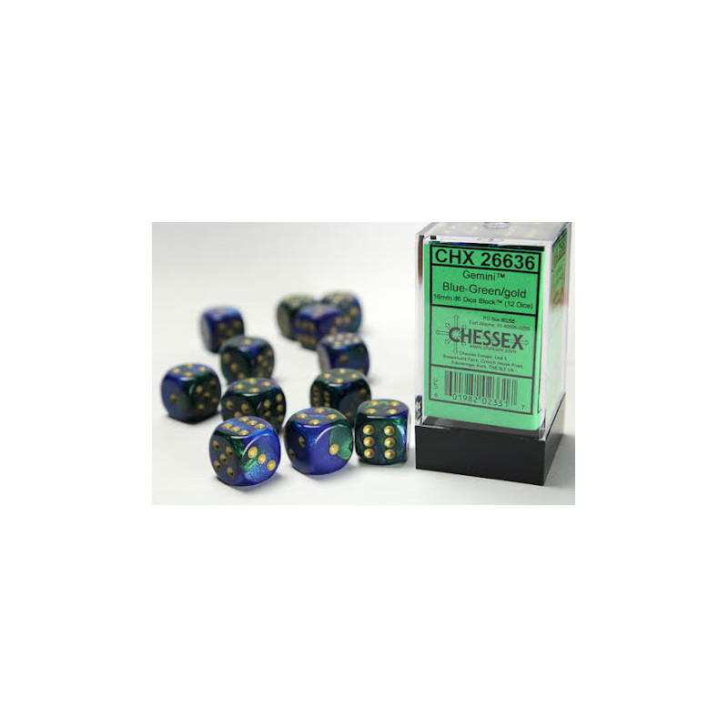 Gemini 16mm d6 Blue-Green/gold Dice Block (12 dice)
