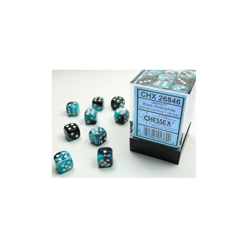 Gemini 12mm d6 Black-Shell/white Dice Block (36 dice)