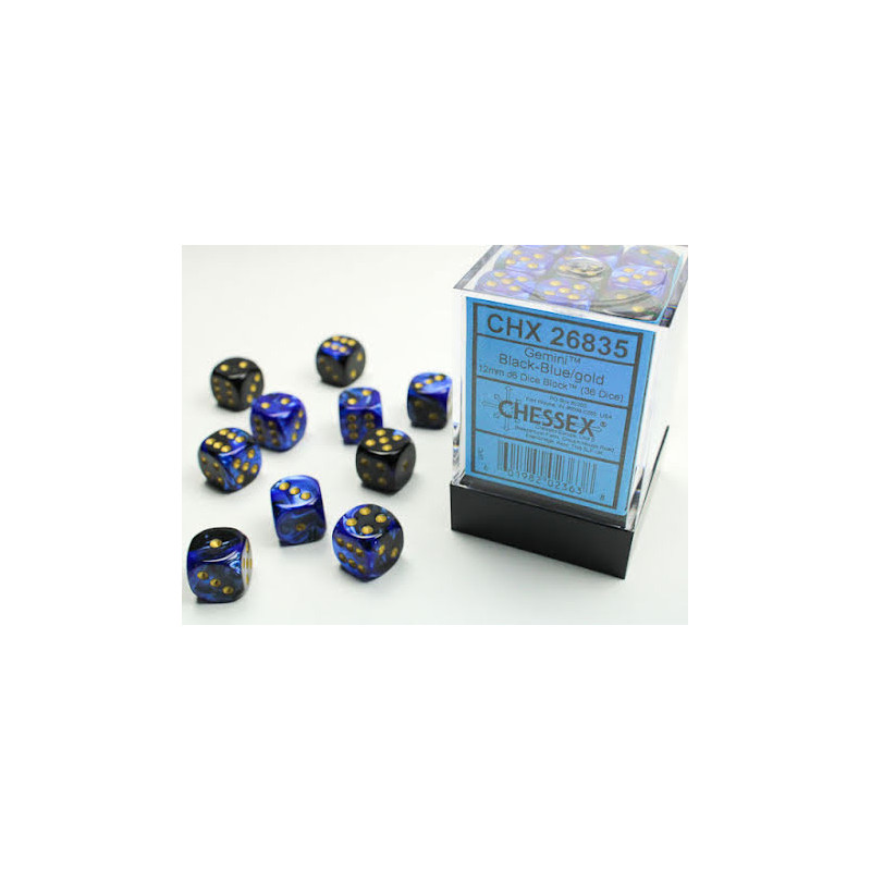 Gemini 12mm d6 Black-Blue/gold Dice Block (36 dice)