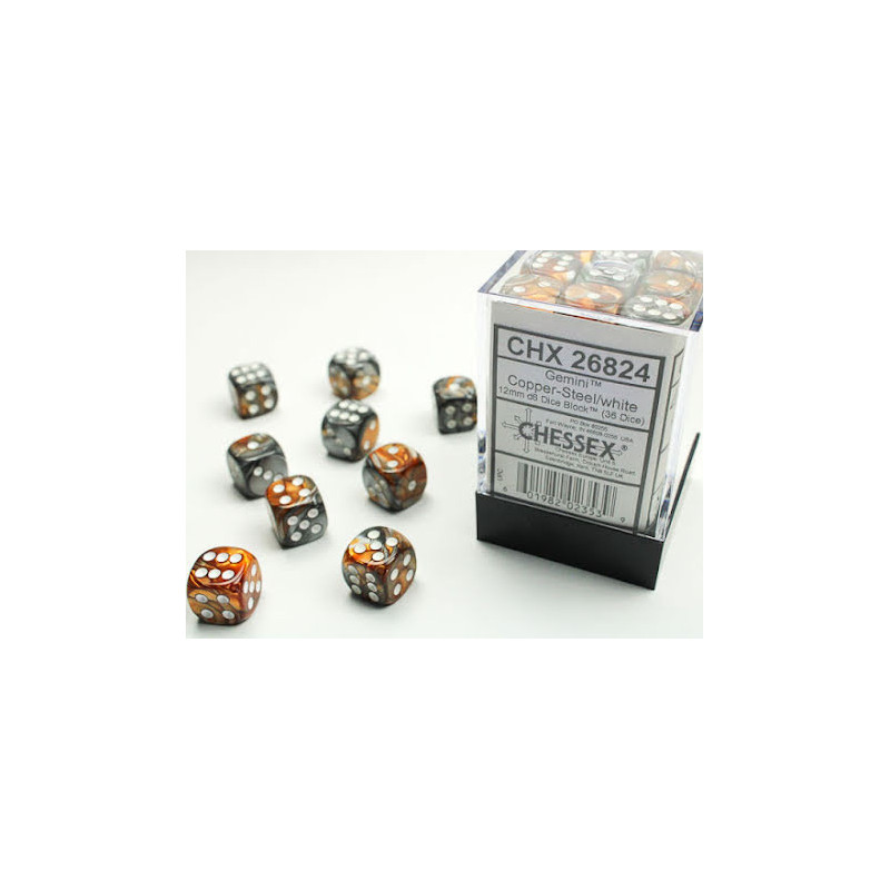 Gemini 12mm d6 Copper-Steel/white Dice Block (36 dice)