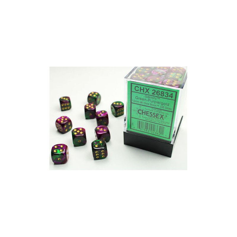 Gemini 12mm d6 Green-Purple/gold Dice Block (36 dice)