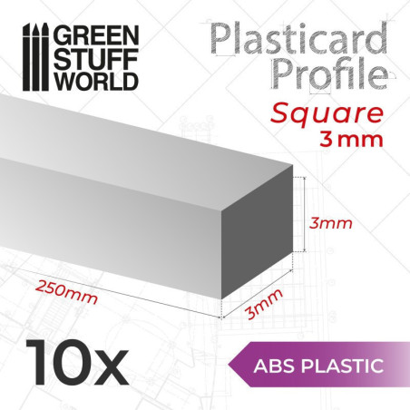 ABS Plasticard - Profile SQUARED ROD 3mm