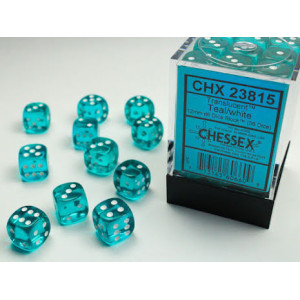 Translucent 12mm d6 Teal/white Dice Block (36 dice)