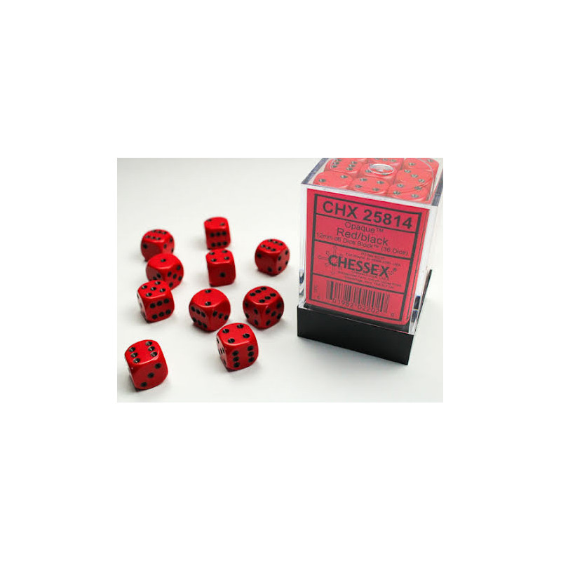 Opaque 12mm d6 Red/black Dice Block (36 dice)