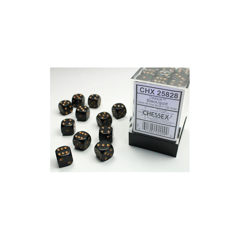 Opaque 12mm d6 Black/gold Dice Block Dice Block (36 dice)