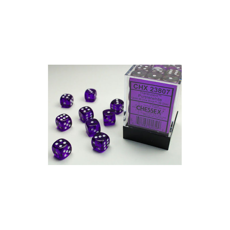 Translucent 12mm d6 Purple/white Dice Block (36 dice)