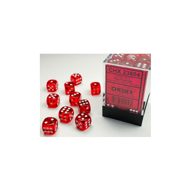 Translucent 12mm d6 Red/white Dice Block (36 dice)