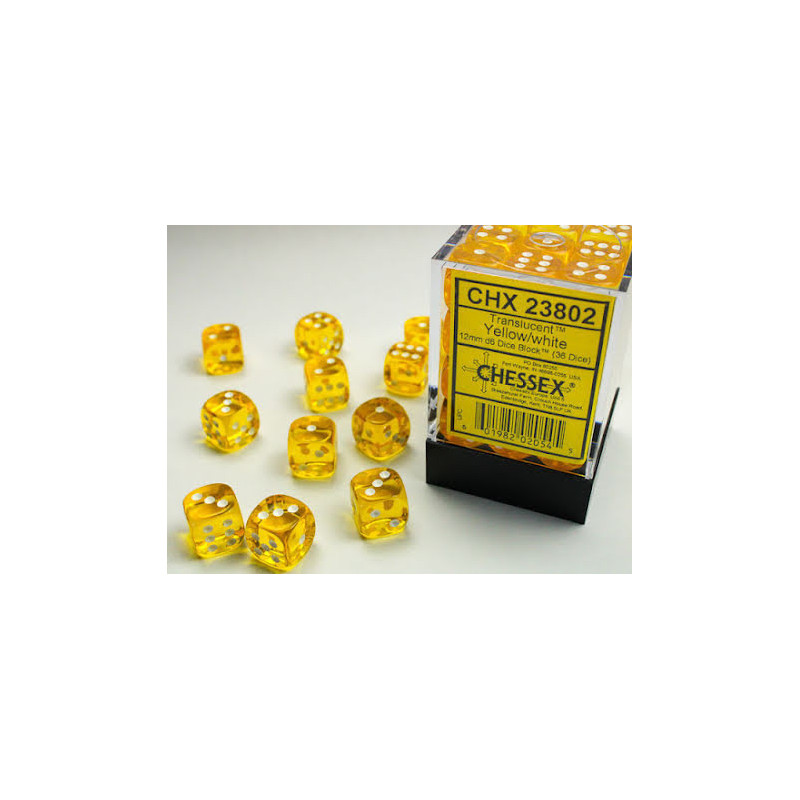 Translucent 12mm d6 Yellow/white Dice Block (36 dice)