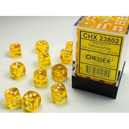 Translucent 12mm d6 Yellow/white Dice Block (36 dice)