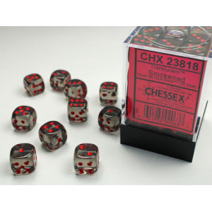 Translucent 12mm d6 Smoke/red Dice Block (36 dice)