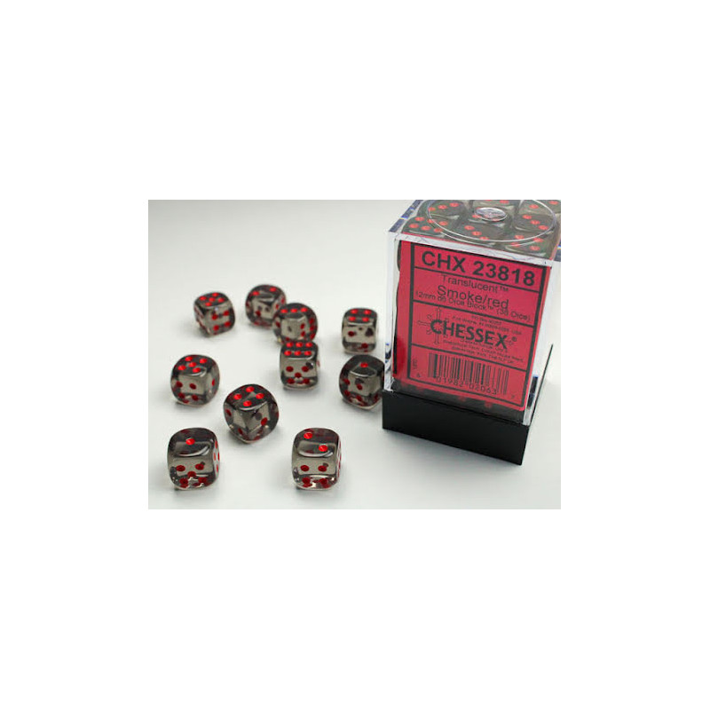 Translucent 12mm d6 Smoke/red Dice Block (36 dice)