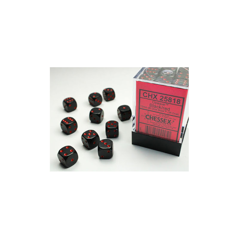 Opaque 12mm d6 Black/red Dice Block (36 dice)