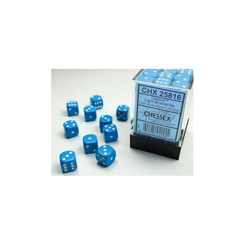 Opaque 12mm d6 Light Blue/white Dice Block™ (36 dice)