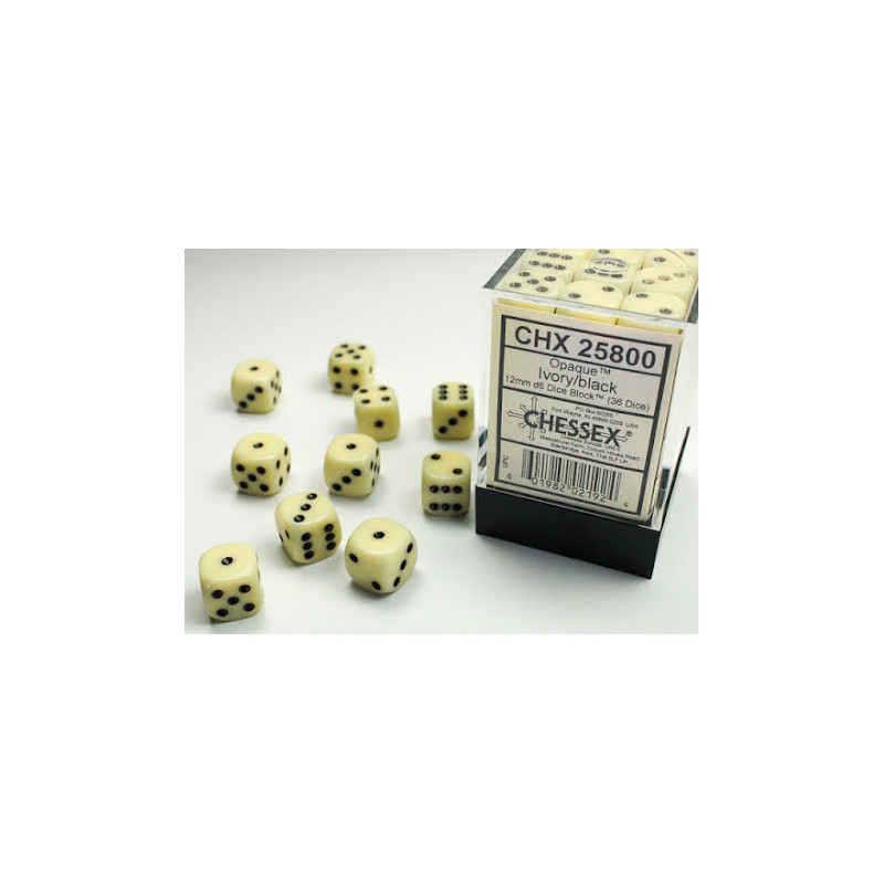 Opaque 12mm d6 Ivory/black Dice Block (36 dice)