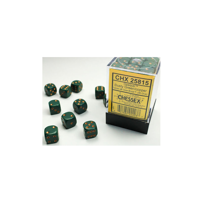 Opaque 12mm d6 Dusty Green/gold Dice Block™ (36 dice)