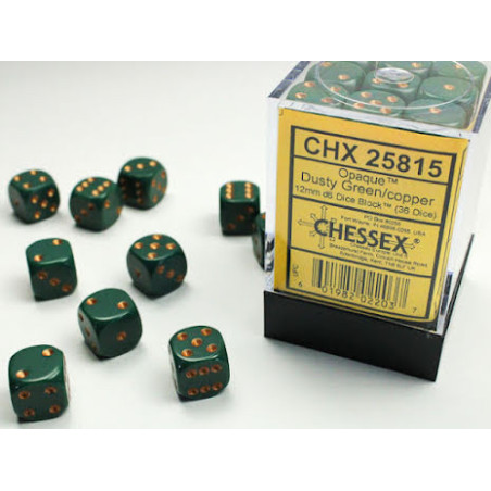 Opaque 12mm d6 Dusty Green/gold Dice Block™ (36 dice)