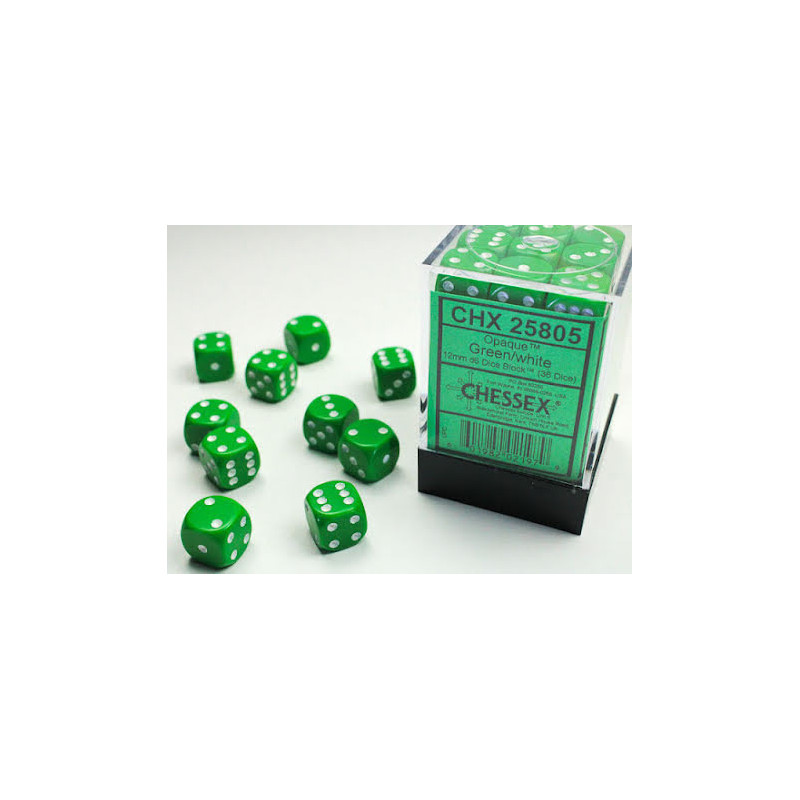 Opaque 12mm d6 Green/white Dice Block Dice Block (36
dice)
