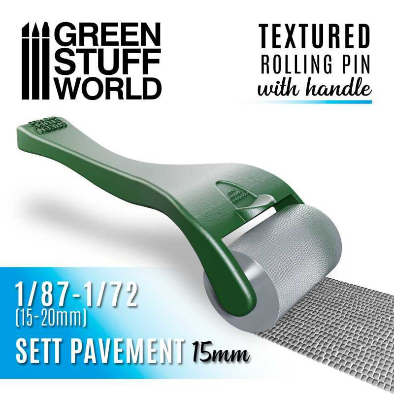 Rolling pin with Handle - Sett Pavement - 15mm (1/87 - 1/72)