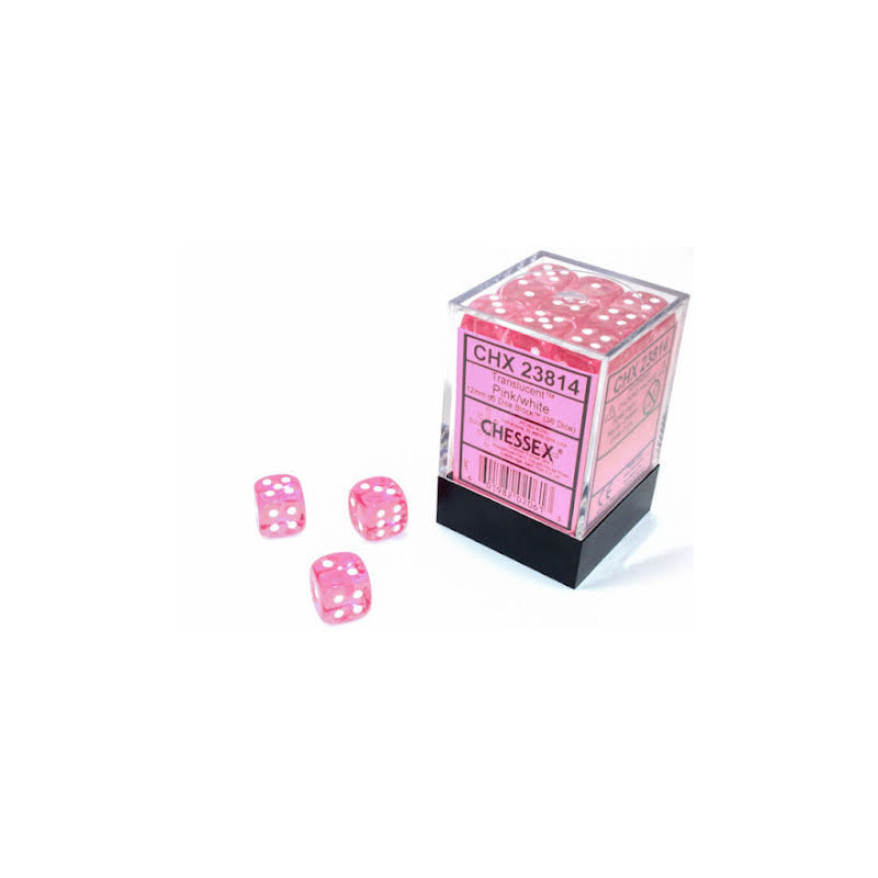 Translucent 12mm d6 Pink/white Dice Block (36 dice)