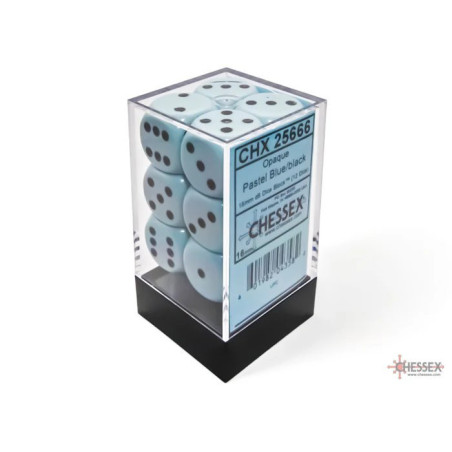 Opaque 16mm d6 Pastel Blue/black Dice Block (12 dice)