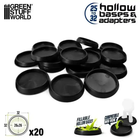 Hollow Plastic Bases - BLACK 32mm (20)