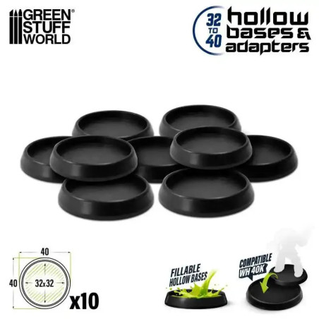 Hollow Plastic Bases - BLACK 40mm (10)