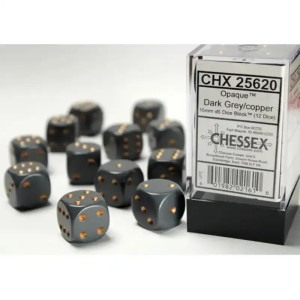 Opaque 16mm d6 Dark Grey/Copper Dice Block (12 dice)