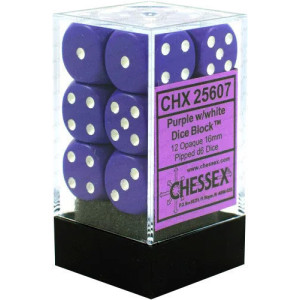 Opaque 16mm d6 Purple/white Dice Block (12 dice)