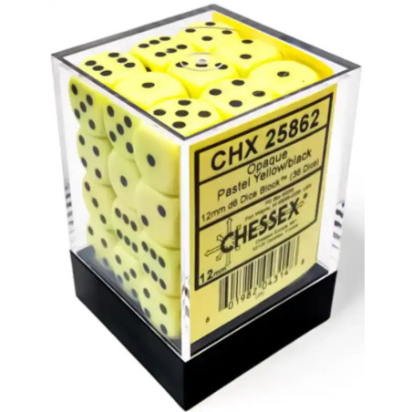 Opaque 12mm d6 Pastel Yellow/black Dice Block (36 dice)