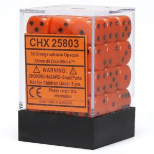 Opaque 12mm d6 Orange/black Dice Block (36 dice)