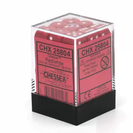 Opaque 12mm d6 Red/white Dice Block (36 dice)