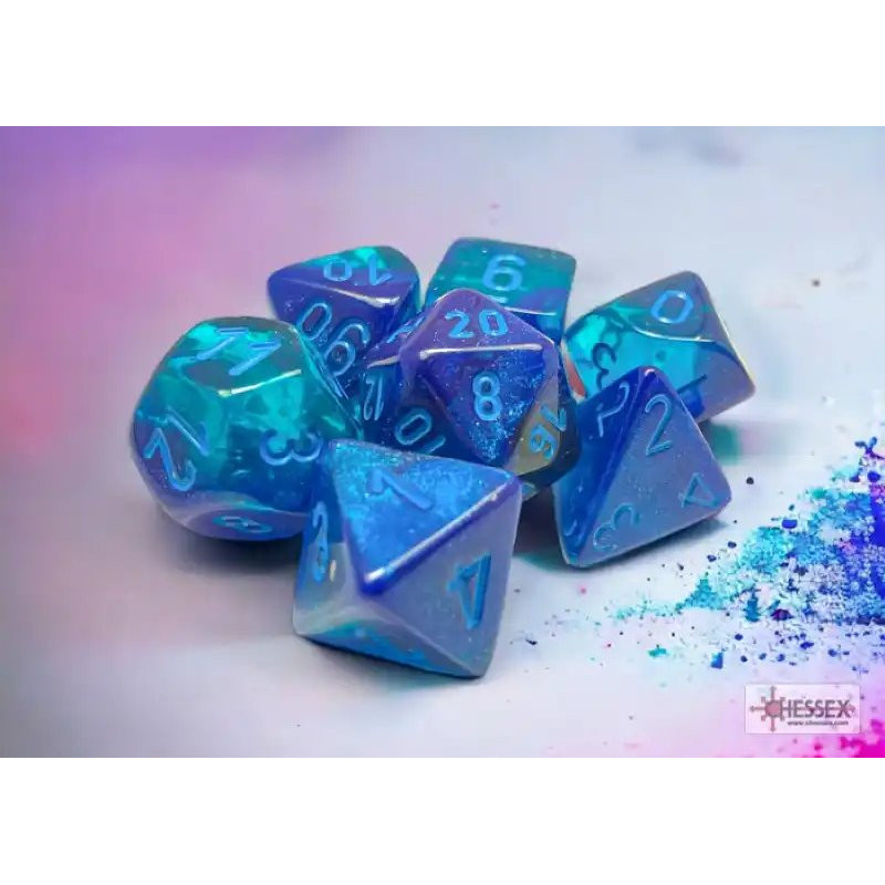 Gemini Blue-blue/light blue Luminary Polyhedral 7-Die Set