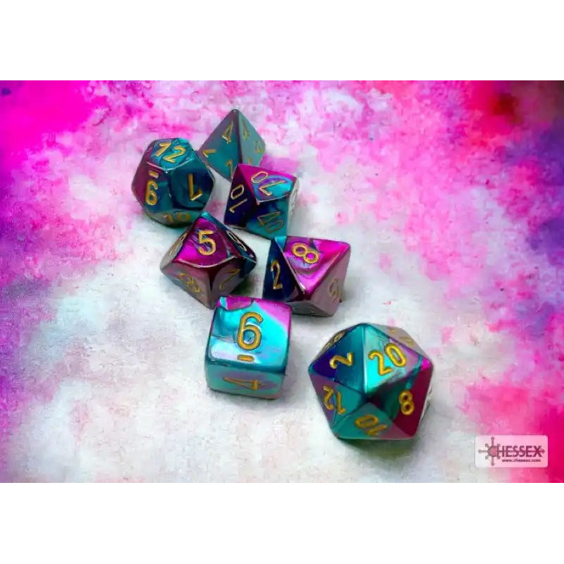 Gemini Purple-Teal/Gold Polyhedral 7-Die Set