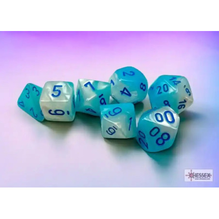 Gemini Pearl Turquoise-White/Blue Luminary Polyhedral 7-Die Set