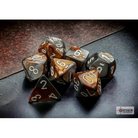 Gemini Copper-Steel/White Polyhedral 7-Die Set