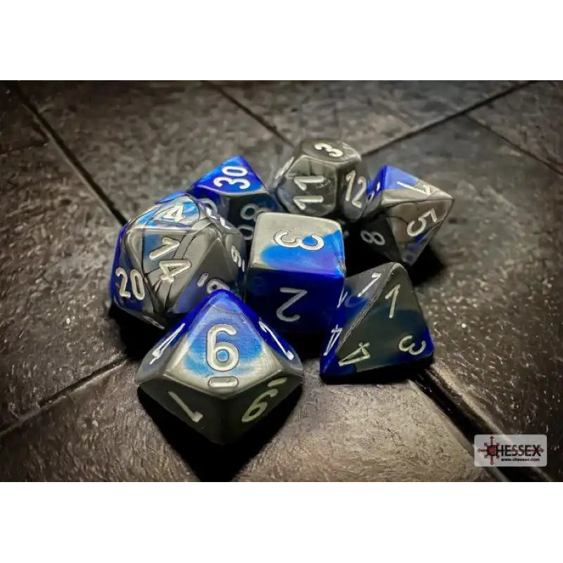Gemini Blue-Steel/White Polyhedral 7-Die Set