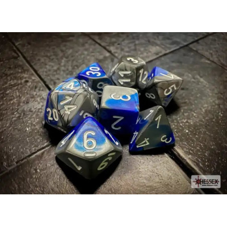 Gemini Blue-Steel/White Polyhedral 7-Die Set