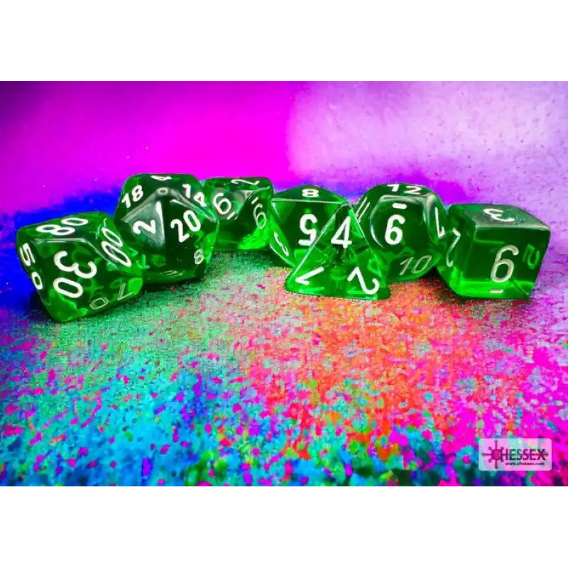 Translucent Green/White Polyhedral 7-Die Set