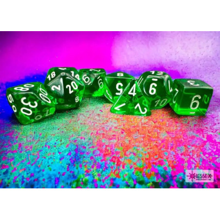 Translucent Green/White Polyhedral 7-Die Set