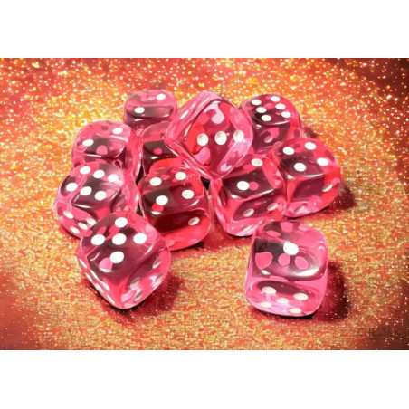 Translucent Pink/White 16mm D6 Dice Block (12 dice)