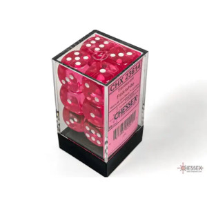 Translucent Pink/White 16mm D6 Dice Block (12 dice)