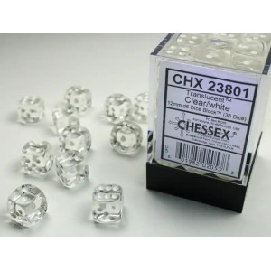 Translucent Clear/White 12mm D6 Dice Block (36 dice)